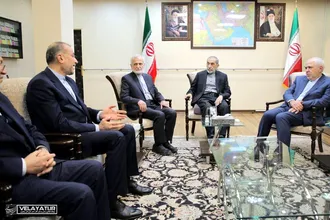 دیدار وزیر امور خارجه به همراه وزرای امور خارجه سابق جمهوری اسلامی ایران با دکتر علی اکبر ولایتی